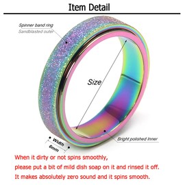 Fidget Ring Women Anxiety Spinner: Fidget Toys Adults Thumb Ring Stainless Steel Spinning Ring Rainbow Gold Black Silver Color (Rainbow-6mm, 9)