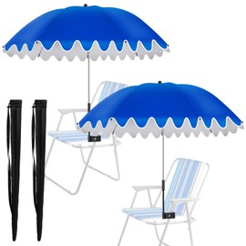 Abbylike 2 Pcs Scalloped Chair Umbrella with Universal Adjustable Clamp 38'' Portable Wheelchair Umbrella UPF 50+ Camping Chair Parasol with Bag for Outdoor Patio Lawn(Scalloped,Drak Blue)