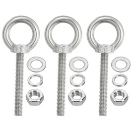PATIKIL M8 x 60 mm Lifting Shoulder Eye Bolt, 3 Pieces 304 Stainless Steel Threaded Eyelet with Nuts and Washers for Hanging Hammocks and Items
