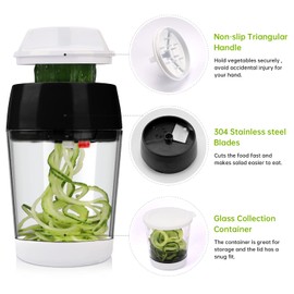 MENNYO Spiral Vegetable Cutter with Container, 4 in 1 Vegetable Cutter Spaghetti Vegetable Slicer, Spiral Cutter for Vegetable Spaghetti, Zucchini, Carrots, Potatoes, Carrots (Black)