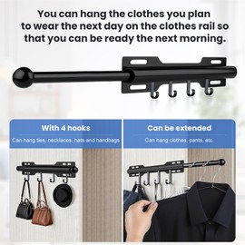 Valet Rod for Closets Pull Out, 12 inch Long Expendable and Reversible Aluminum Valet Clothing Hanger Rods Organization and Storage