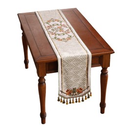 patdrea Designer Elegant French Floral Velvet Table Runner 71 Inch Long, Green with Orange Blossoms Pattern Table Mat, Decor for Kitchen Dining Coffee Table Cabinet Banquet Thanksgiving,12"*71"