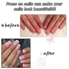 24pcs French False Nails - Press on Nails Full Cover Acrylic Fake Nails With Glue - Simple Style Stick on Acrylic Full Cover Fake Nails for Women Girls Nail Art Accessories