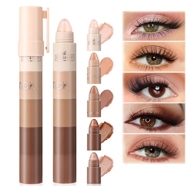 Eyeshadow Stick,5 Colors Soft Creamy Matte Shimmer Eye Shadow Pencil,Powder