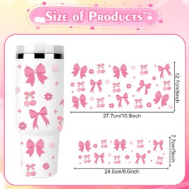 Rngmsi UV DTF Cup Wrap - 3 Set Coquete UV DTF Cup Wrap for 40 oz Tumbler, Pink Bow Cherry Flower Uvdtf Decals for Girls Women, Waterproof Rub on Transfer Stickers, DIY Crafts