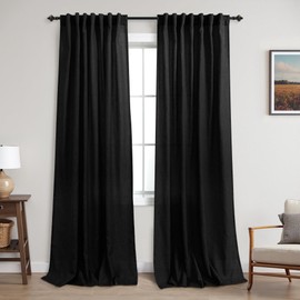 KOUFALL Black Curtains for Living Room 84 Inches Long 2 Panels Set Linen Semi Sheer Light Filtering Back Tab Farmhouse Dark Bedroom Curtain Drapes 84 Inch Length