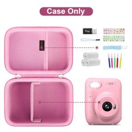Canboc Camera Case for Hangrui Camera Instant Print/Anchioo/Dylanto Instant Print Camera, Toddler Digital Camera Bag fit Print Paper, Colorful Pen, USB Cable, Pink (Case Only)