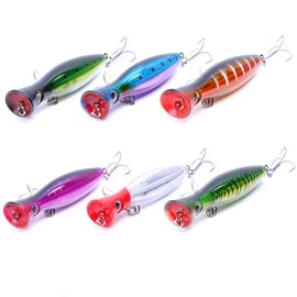 GudGmtoy 6Pcs Floating Lure Popper Bait Topwater Fishing Lures Large Popper Fishing Lure Saltwater Fishing Artificial Hard Lures Bass Tuna Popper Lures for Seabass, Pike, Perch, Muskie 13cm