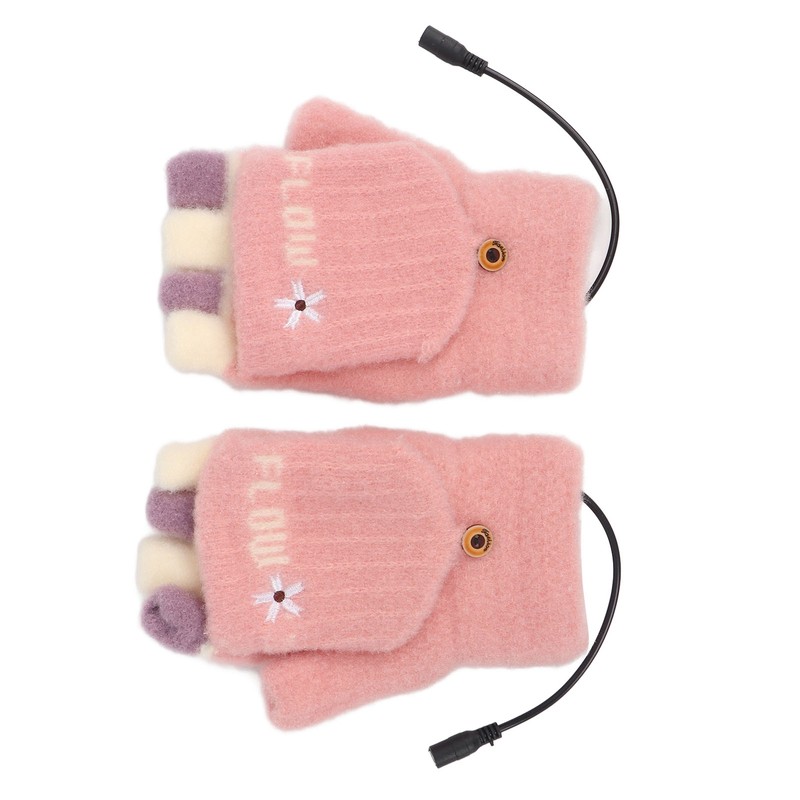 USB Heating Winter Gloves Cotton Knit Washable Women USB Fingerless