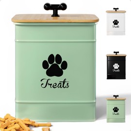 Dog Treat Container Airtight - 6 Inch Wide x 8 Inch Tall Iron Dog Treat Jar for Kitchen Counter with Airtight Bamboo Lid - 12 Cup Capacity Pet Treat Container - Doggie Cookie Jar - Big Treats Canister