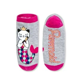 Xhilaration Womens Low Cut Socks Mermaid Cat Purrmaid 1 Pair Gray Pink Size 4-10