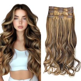 Vlasy Hair Extensions Clip in,3PCS Wavy Clip in Extensions,20 Inches Long Synthetic Clip on Hair Hairpiece Full Head for Women Girls(6/27#)