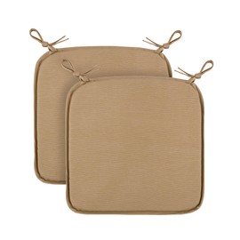 Seat Cushion (Pack of 2/Light Brown) Chair Cushion with Straps 38 cm x 38 cm Oeko-Tex Certified Seat Cover Plain Canvas Chair Cushion