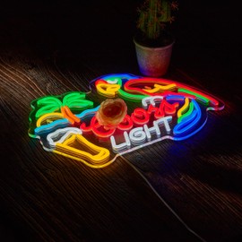 Bar Parrot Crs LIGHT Neon Sign for Beer Palm Tree Wall Décor Dimmable Switch Neon LED Light up Signs with USB Powered for Home Bedroom Man Cave Art Decor Gift