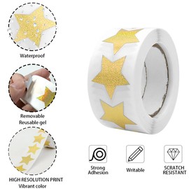 KtbeYTi Pack of 1000 Sparkling Star Stickers, 25 mm Gold Star Stickers Roll, Stars Sparkling Stickers for DIY Scrapbooking Cards Gift Decoration, 2 Rolls