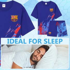 Get Trend Men's Short Summer Pyjamas Men's Cotton Pyjamas Football Fan Item Gifts for Men, Blue Barcelona, 3XL