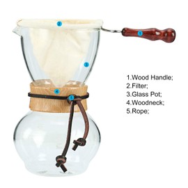 Homend Woodneck Drip Pot 480CC 3-4cups Coffee Maker, Woodneck Coffee Brewer Woodneck Coffee Drip Pot Heat Resist Glass Coffee with 1 Extra Filter (for a Total of 2 Filters)