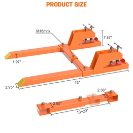 Upgraded 43" Tractor Bucket Forks(Orange),Clamp on Pallet Forks with Anti-Slip Tongue 2000LBS,Twin Screw Design,Adjustable Stabilizer Bar,Heavy Duty Skid Steer Pallet Forks for Tractor Bucket Loader