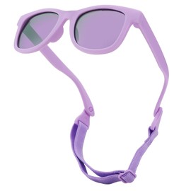 COASION Bendable Flexible Polarized Newborn Baby Sunglasses with Strap for Infant Boys Girls Age 0-12 Months (Purple/Purple Mirror)