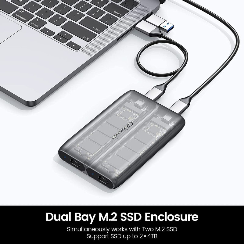 GiGimundo Dual-Bay M.2 NVME SATA SSD Enclosure, Tool Free M.2