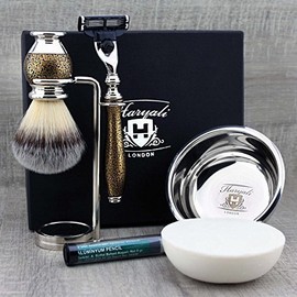 5 Piece Shaving Set Synthetic Shaving Brush Shaving Stand and Shaving Bowl Stainless Steel Soap for Men
