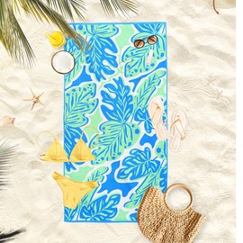 Microfiber Beach Towel, Quick Dry Travel Towel Large Sand Free Towel for Beach, Camping, Swim Pool, Gym, Sports& Yoga180cm x100cm (Blue Leaves)