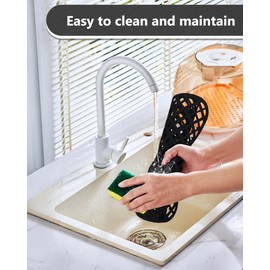 BEHOK 2 Pack Silicone Sink Protector for Kitchen Sink, Trellis Pattern 12 x 11" Sink Grid Mat Silicone Protectors, Center Drain, Black