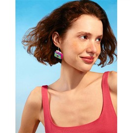 Retro Fashion Acrylic Magnetic Tape Earrings for 80’s Party Women Punk Retro Cassette Crush Colorful Drop Dangle Earrings Party Night (Pink Star Radio Earrings)