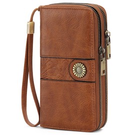 SENDEFN Wallet for Women Leather Double Zipper RFID Blocking Card Holder, Large Capacity Clutch Wallet with Wristlet