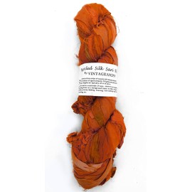 100g Recycled Sari Silk Ribbon Yarn, Jewelry Making Trim - Orange