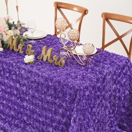 Purple Tablecloth 50x102 Inches Purple Rosette Satin Tablecloth Birthday Party Table Cover Bridal Shower Table Decorations