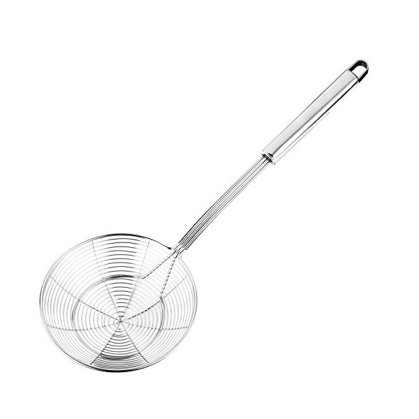 Hiware Solid Stainless Steel Spider Strainer Skimmer Ladle for Cooking and Frying, Kitchen Utensils Wire Strainer Pasta Strainer Spoon, 5.4 Inch