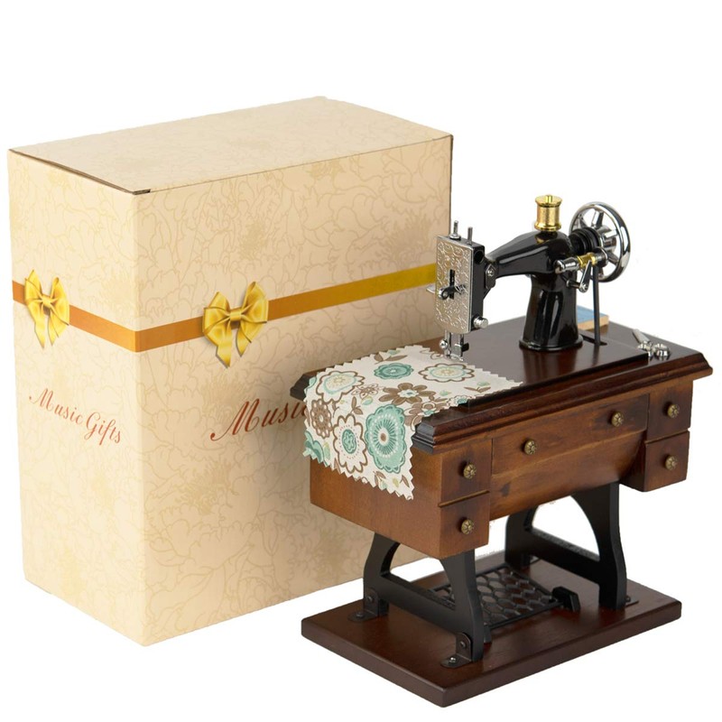Mr.Winder Sewing Machine Music Box Gift, Wooden Vintage Musical Box