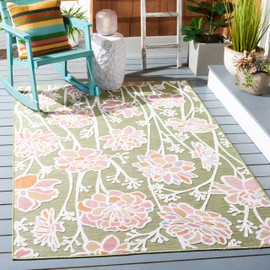 SAFAVIEH Cabana Collection Accent Rug - 4' x 6', Green & Pink, Floral Design, Non-Shedding & Easy Care, Indoor/Outdoor & Washable-Ideal for Patio, Backyard, Mudroom (CBN486Y)