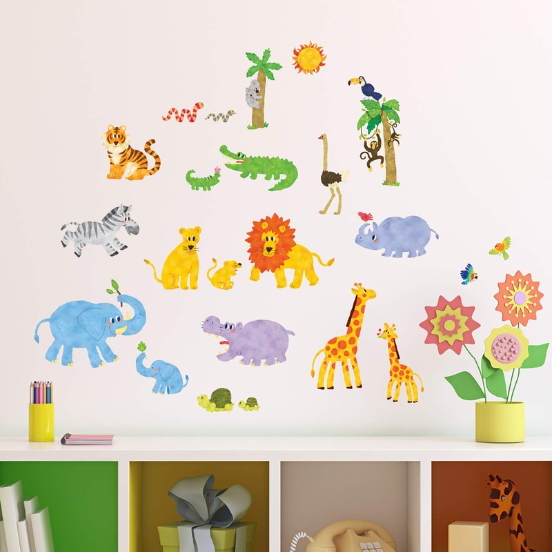 DECOWALL DW-1513N Jungle Animals Jungle Animals Wall Sticker Wall Decoration