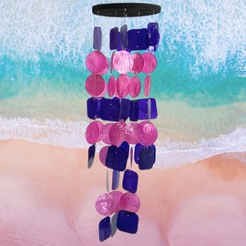 Bellaa 24841 Capiz Wind Chimes Pink Purpal Sea Glass Shells Large, Outside Windchimes Home Decor Outdoor Garden Patio Yard Lawn, Unique Gifts for mom Grandma Woman Sympathy Memorial Remembrance