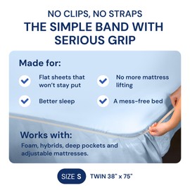 RUBBER HUGGER Bed Sheet Straps for Twin/Full Size Mattress - Patented, Rubber Elastic Bed Sheets Holder Band - One Adjustable Mattress Strap Included - Bedroom Accessories - Small, Twin Size