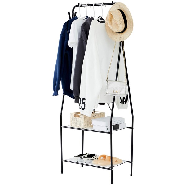 YOUDENOVA Small Clothes Rack, Freestanding Clothing Garment Rack with Shelves for Living Room, Black Coat Rack