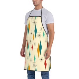 LANAIQO Mid Century Modern Chef Apron With Pockets Women Men,Retro Aprons for Cooking Grilling Baking Bbq Painting, Yellow Artist Apron,Retro Kitchen Gifts for Women