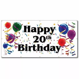 Happy 20th Birthday 2'x4' Vinyl Banner