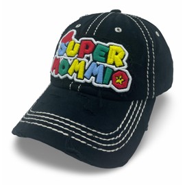 Infinite Hats Dog Mom Hat for Women Dog Dad Hat for Men Adjustable Distressed Baseball Cap Black (Super Mommio)