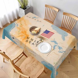 LoLo UoUo United States Flag Table Cloth The Flag of USA on The World Map Outdoor Tablecloth Rectangle Decorations for Party Picnic Dinner Deco 60x84 Inch
