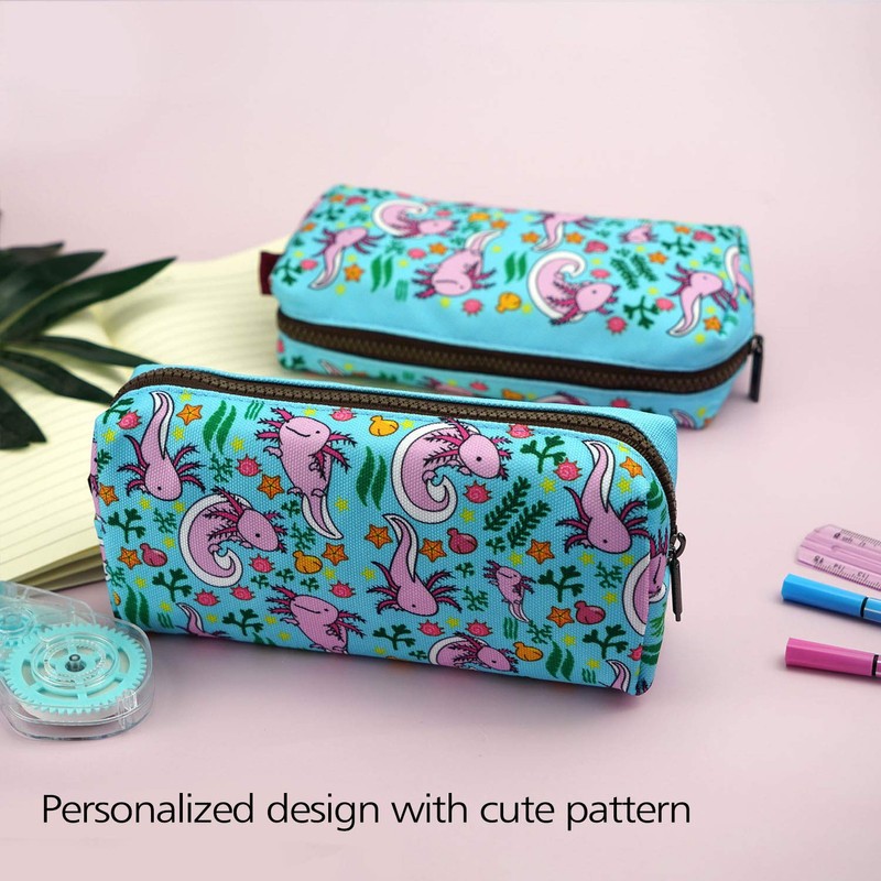 LParkin Axolotl Students Canvas Pencil Case Pen Bag Pouch Stationary