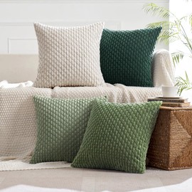 MIULEE Pack of 4 Green Throw Pillow Covers 18x18 Inch Soft Corduroy Decorative Boho Striped Pillow Covers Pillowcases Modern Farmhouse Home Decor for Couch Bed Sofa Living Room