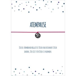 Glücksschmiedin - Motivational Bracelet Breathing Breath in Pink with Silver-Coloured OM Pendant and Saying Card, Handmade Locally, Metal