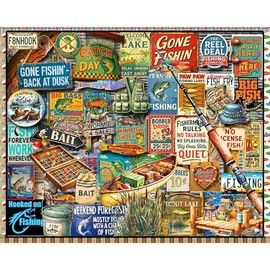 White Mountain 1000 Piece Jigsaw Puzzle Vintage Fish Signs Collage Puzzles with Large Pieces Gift for Adults and Family 24"x30" - I Love Fishing
