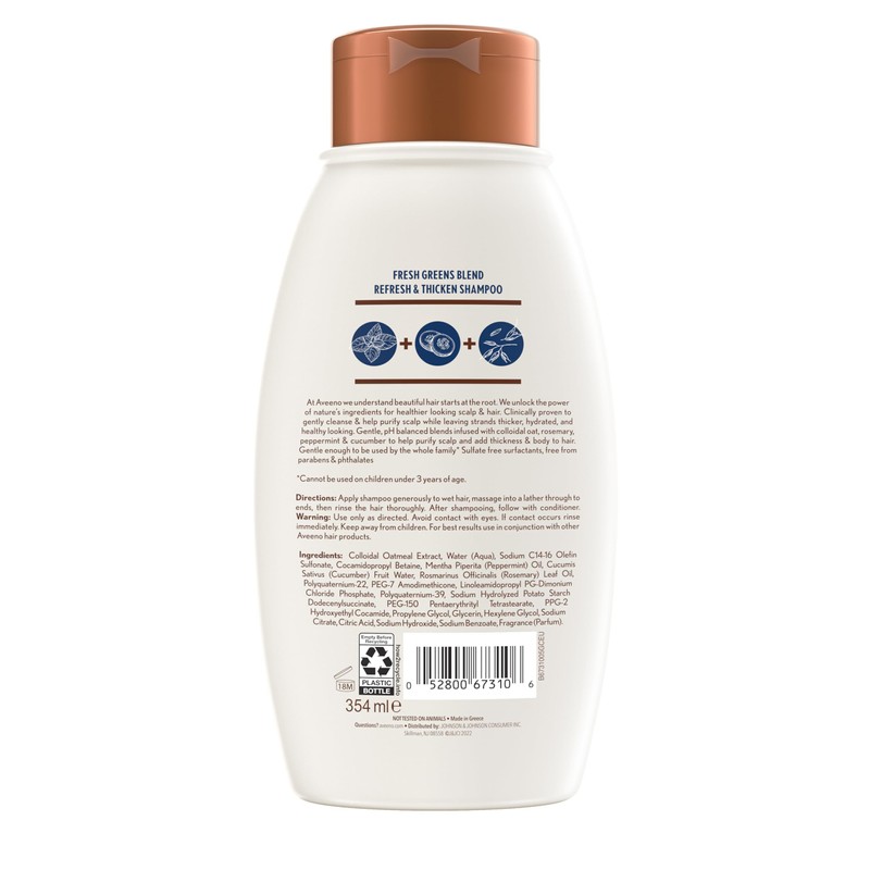 Aveeno, Fresh Greens Blend Sulfate-Free Shampoo with Rosemary, Peppermint &