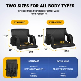 Sheenive Stadium Seat with Back Support (2 Pack) - 2.8'' Thick Comfy Cushion, Padded 6 Reclining Bleacher Seat with Armrests - Includes Backpack Strap, Carry Handle, 2 Cup Holders & 2 Large Pockets