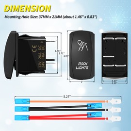 Rocker Light Switch 12V LED Light Bar Rock Light Switch SPST ON Off 5 Pin RZR Rocker with Jumper Wires for UTV Marine Truck Jeep ATV Boat