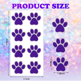 Blulu 25 Sheets 200 Pcs Dog Paw Glitter Tattoo Sticker Paw Print Tattoos Temporary Sparkly Small Stickers Removable Dog Stickers for Women Face Body School Home Art Craft Party Supplies (Purple)